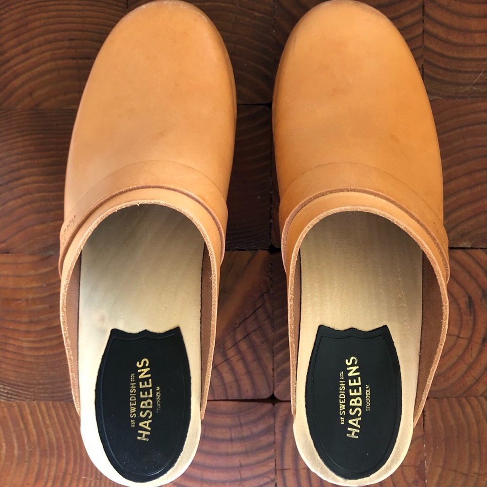 Swedish Hasbeens | Natural Leather | Slip On Clog | Size 8 (European 38)